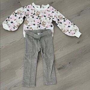 Janie and Jack Pink Floral Sweater and Gray Pants Set